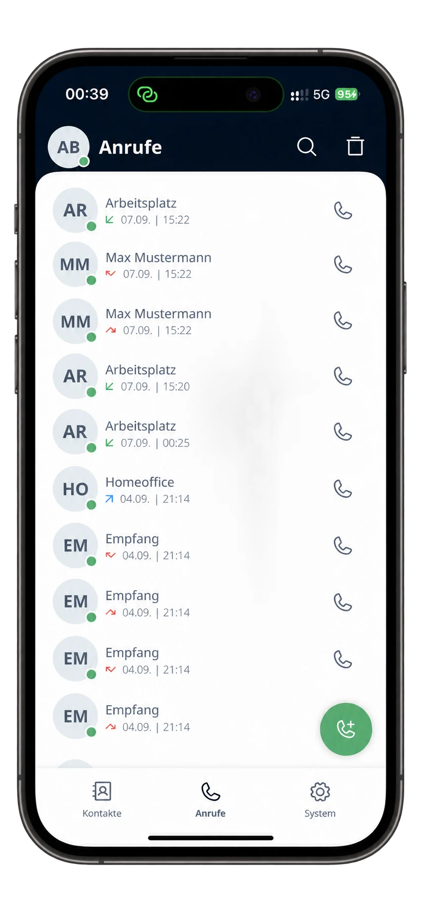 LEONPBX Anrufliste auf einem aktuellen iPhone